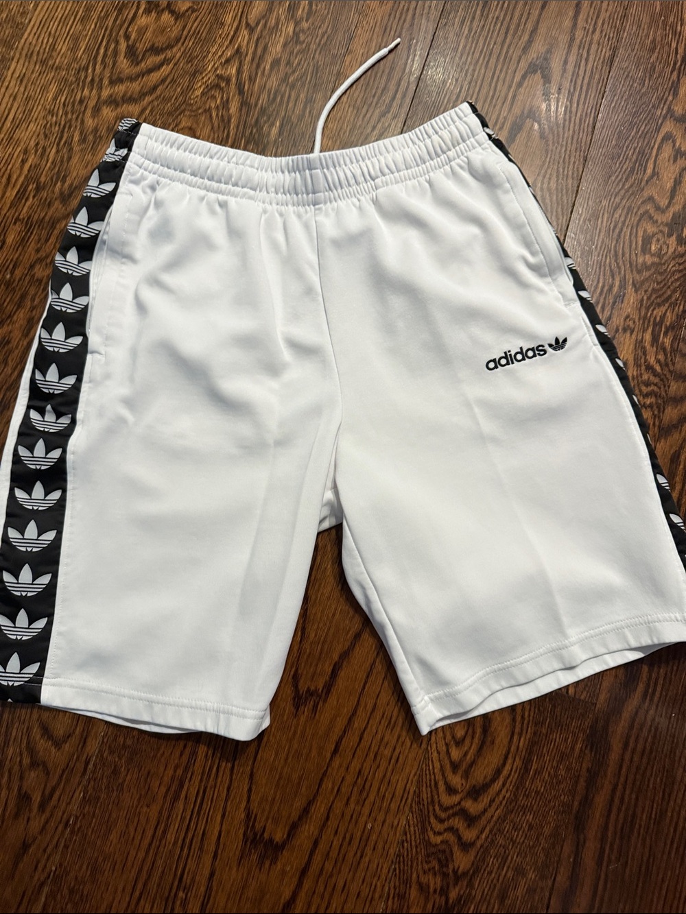 adidas White Men's Athletic Shorts with Black Trefoil Side Tape